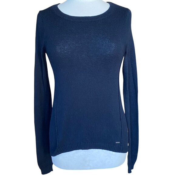 Hollister Preppy Y2K Lightweight Sweater Navy Blue Nautical Beachy Slub Knit-XS - Picture 1 of 11